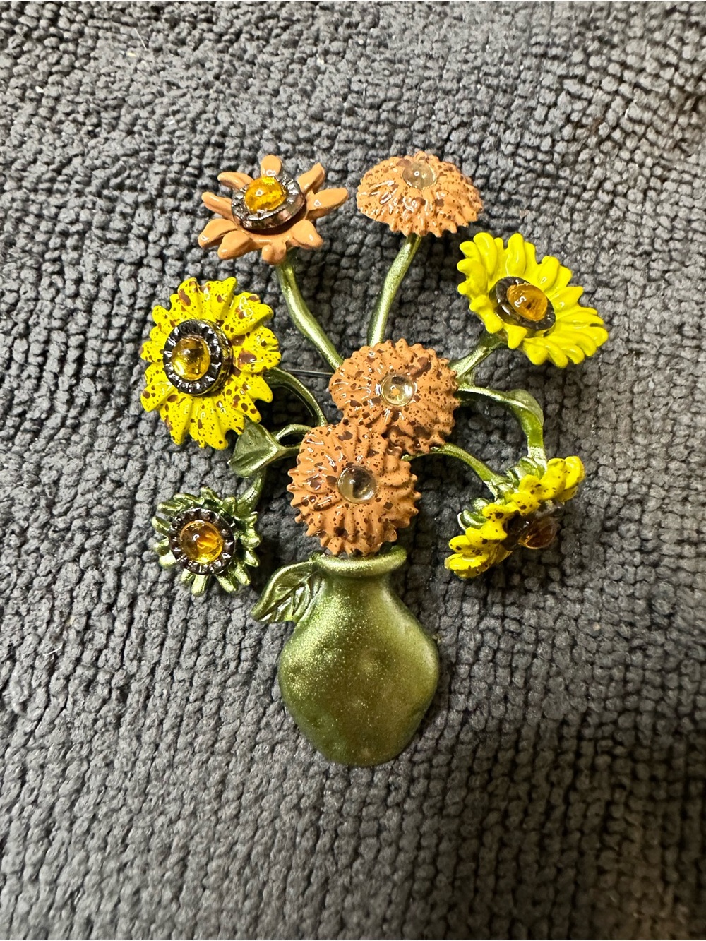 Metal Sunflower Bouquet brooch Accent in Yellow and Orange